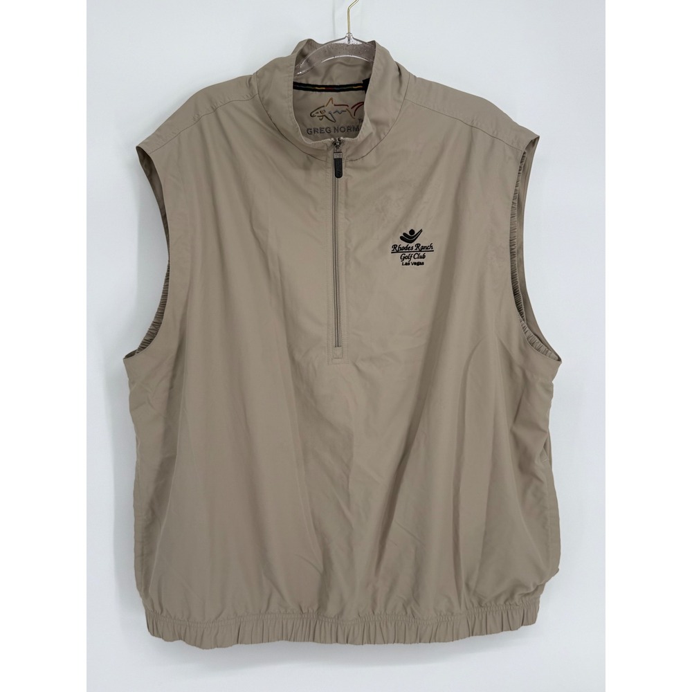 Greg Norman Mens Tan Rhodes Ranch Las Vegas Golf Club Windbreaker Vest Sz XL
